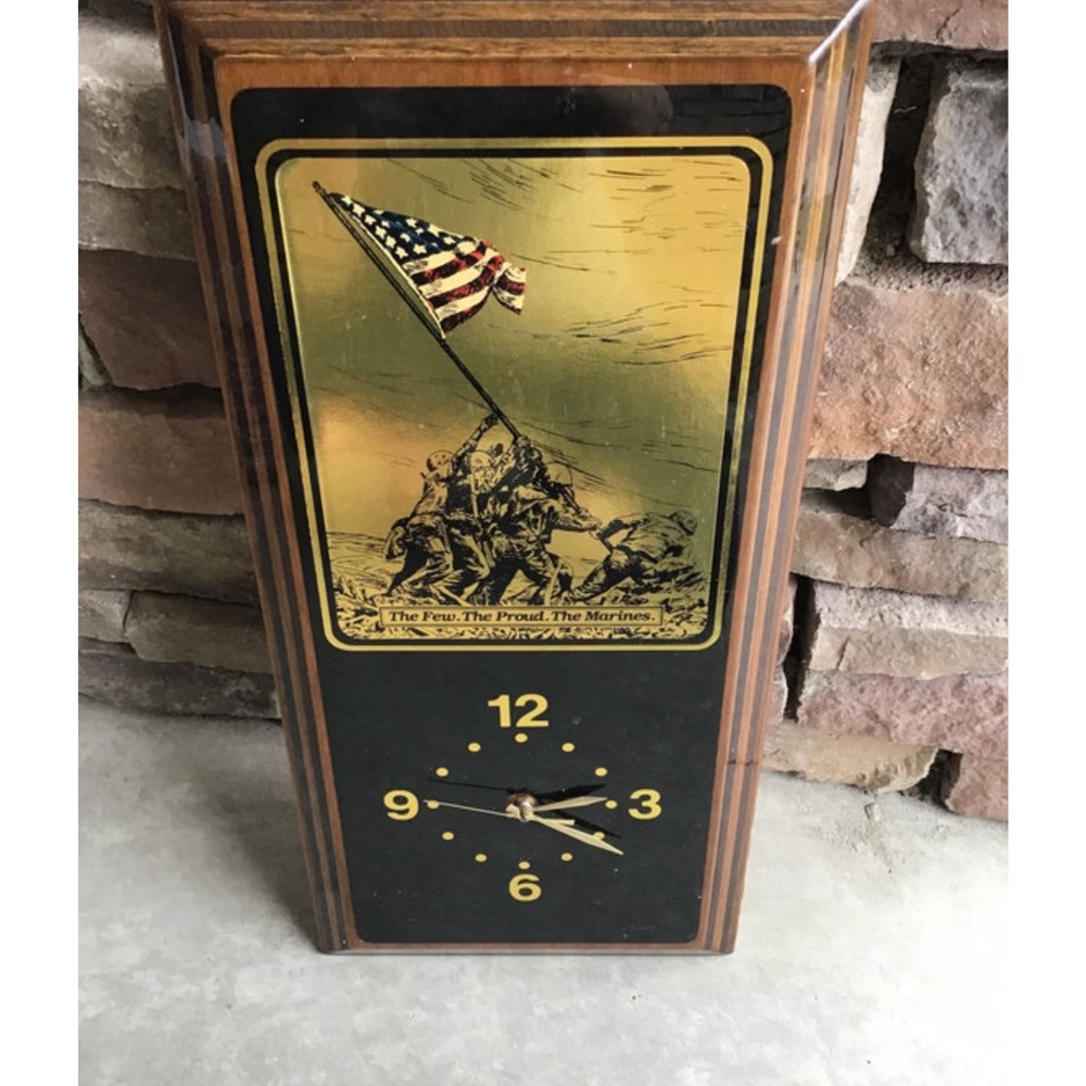 Vintage Marines Wood Wall Advertising Clock/  Marines Advertising Clock